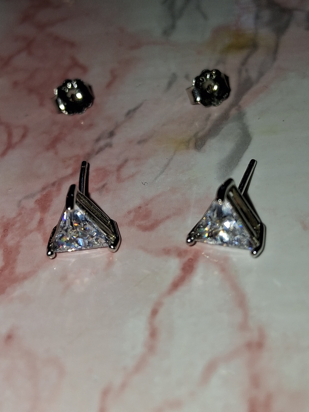 Source Unknown Silver 925 Triangle Cubic Zirconia Stud Earrings